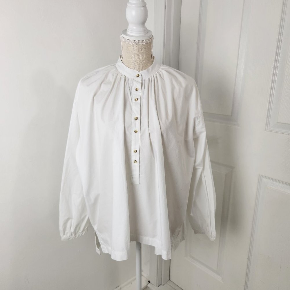 Free People Top Womens XS White Hey Baby Hi Low Oversized Office Beachy Artsy